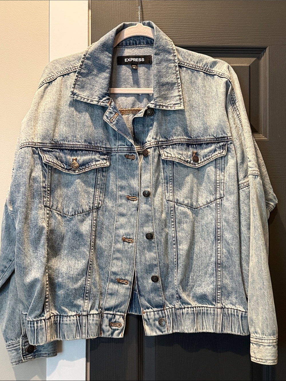 Express Light Wash Jean Jacket in Faded Blue